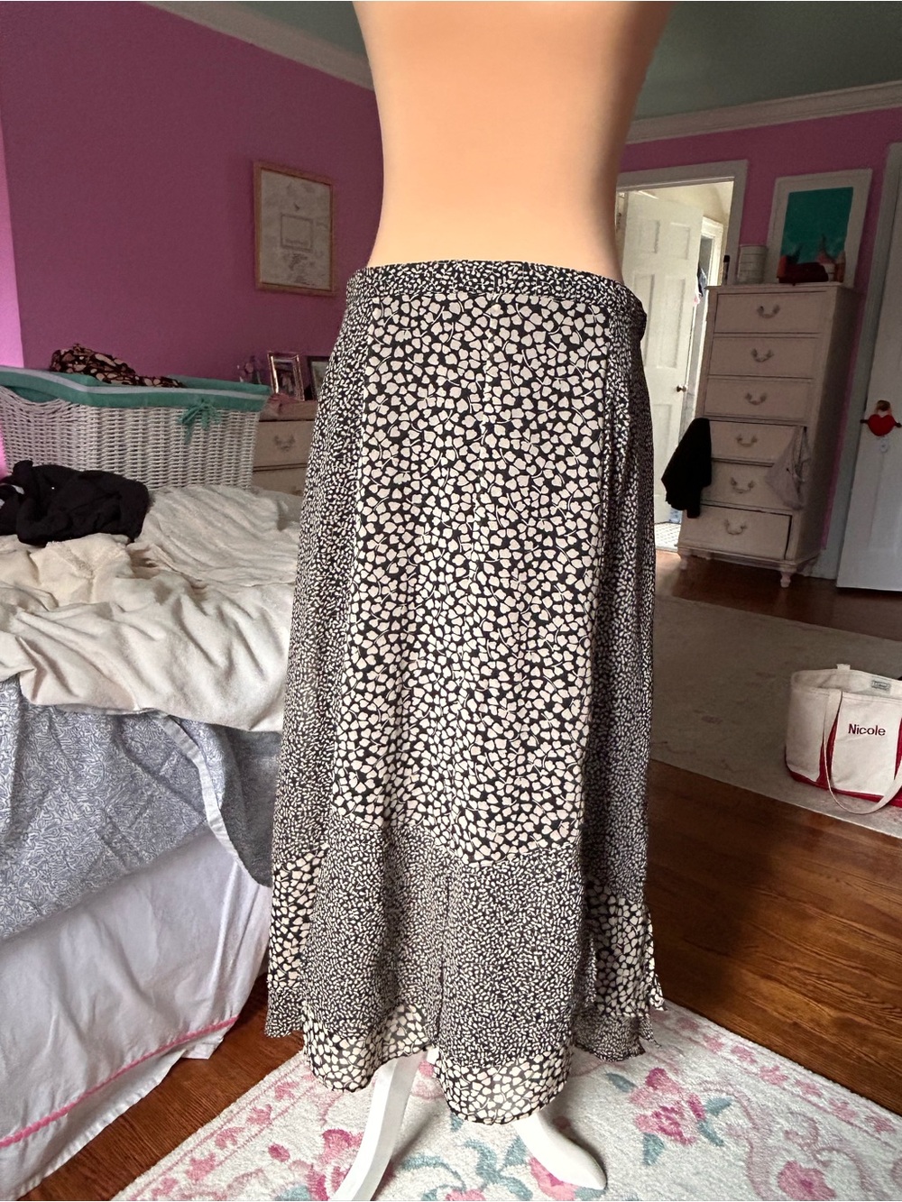 Vintage Christopher & Banks Black and White Printed Tiered Maxi Skirt